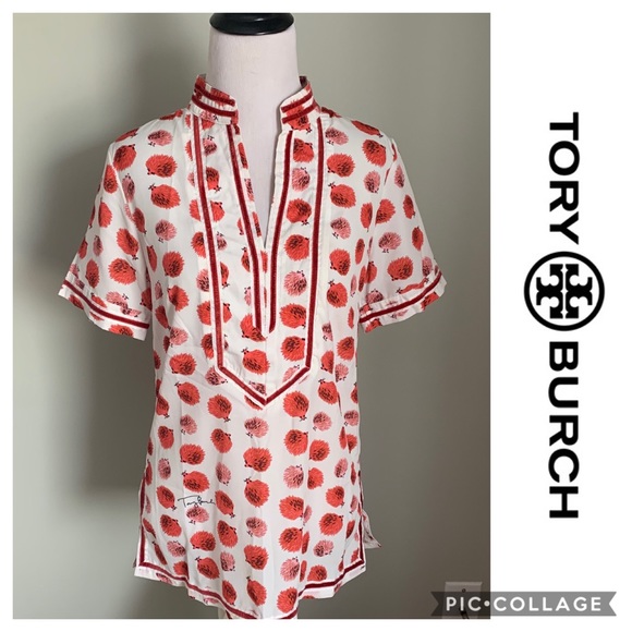 Tory Burch Tops - Tory Burch Blouse shirt silk blend hedgehog Small